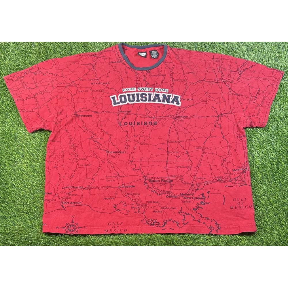 Vintage State Of Mine Louisiana Map Red T Shirt Men's Sz 3XL All Over Print AOP